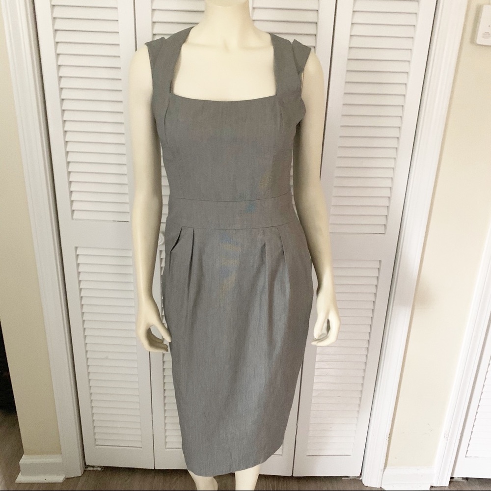 Reiss Gray Tailored Sheath Midi Dress Polished Career Workwear Size 8 - Picture 2 of 11